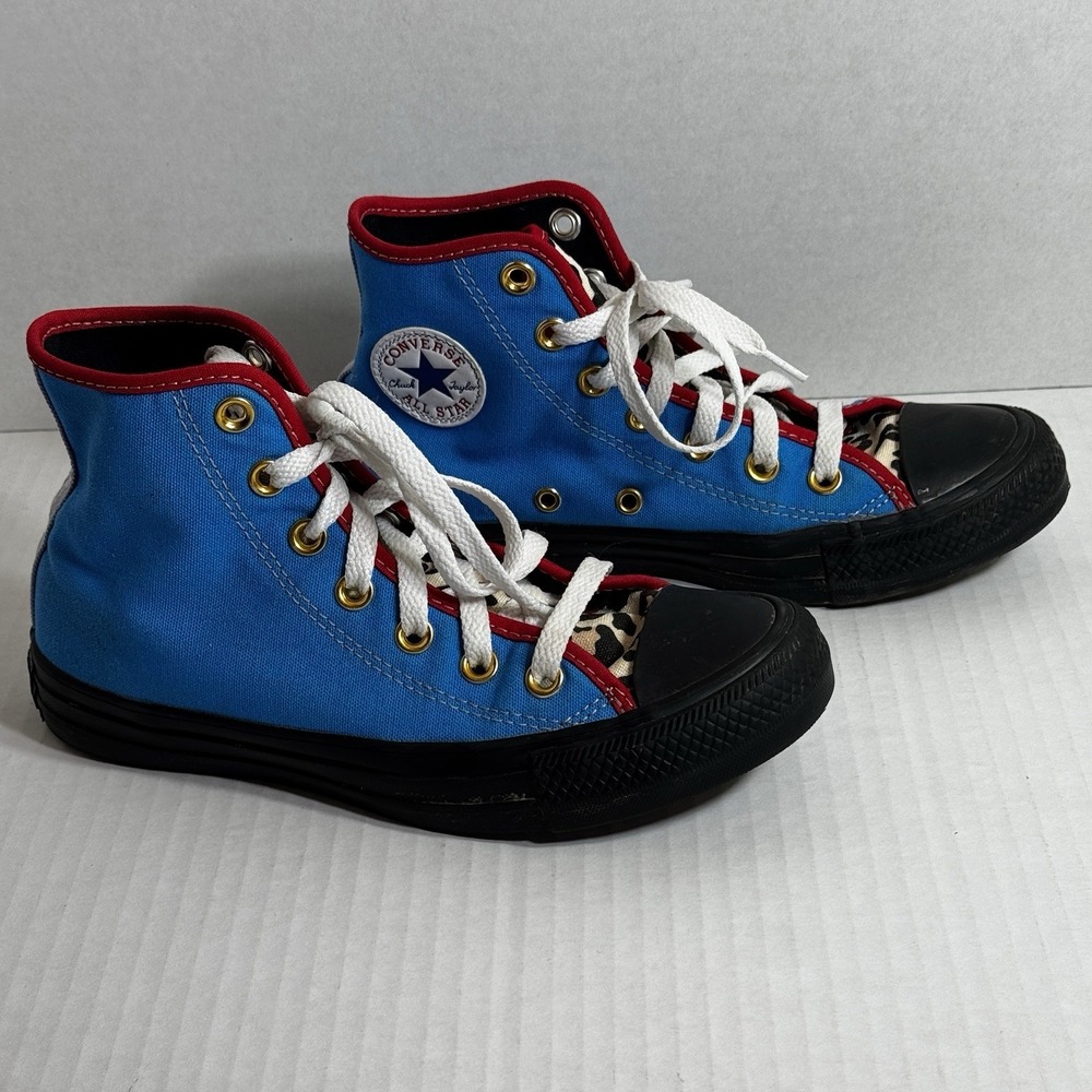 Converse Chuck Taylor All Star High Top Blue Leopard Print Womens 6 Mens 4 - Picture 3 of 7